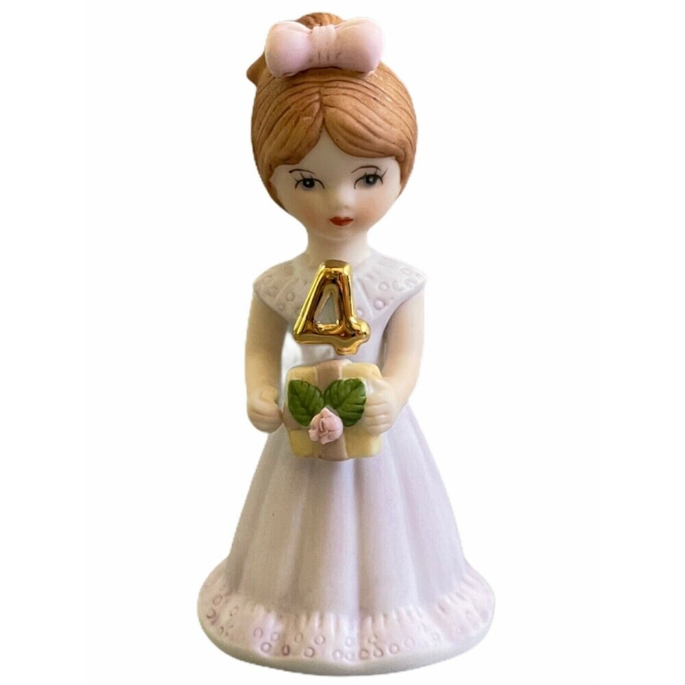 1980 Enesco Growing Up Birthday Girl 4 Brunette Figurine Collectible Vintage Box